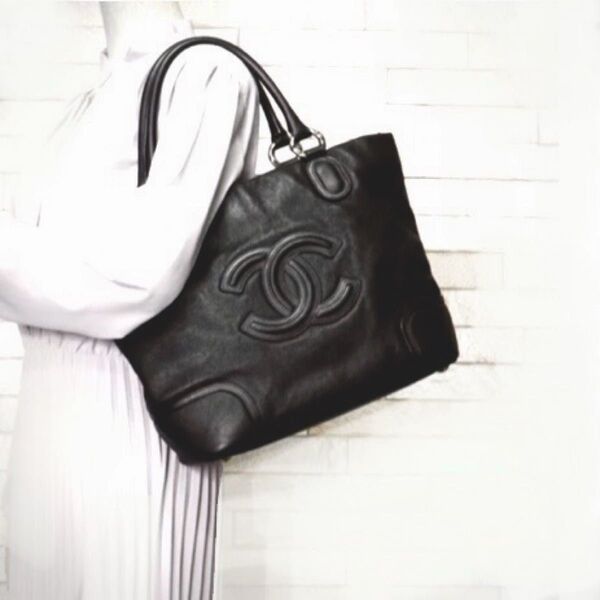 28万→CHANEL/シャネル■ソフトキャビアスキン デカココマーク ショルダートートバッグ■ブラック/黒 *シリアルシール有