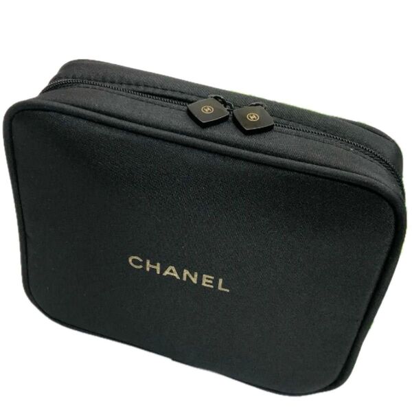 美品*CHANEL/シャネル■メイクポーチ 鏡付 ブラシセット■黒/ブラック