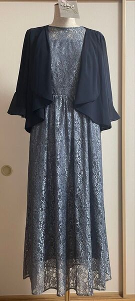 オンワード樫山 anySiS エニィスィス ワンピース レース フォーマル 結婚式 パーティードレス ブルー グレー ボレロ付き