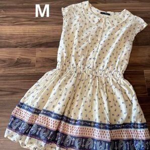 archives アルシーヴ シャツワンピース M フレンチスリーブ 花柄 エスニック柄 コットン