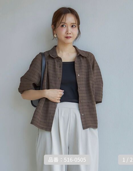 レディース袖ボリュームブラウス田中里奈mysa 茶Lサイズ しまむら