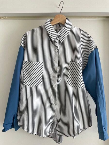 ストライプ シャツ オシャレ カジュアル オフィス 青 韓国 春 夏 秋 長袖シャツ ブルー