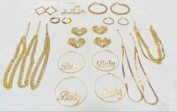 全て新品未使用 ネックレス ピアス アクセサリー ジュエリー セット おまとめ ペア pair お揃い フープ チェーン ギフト