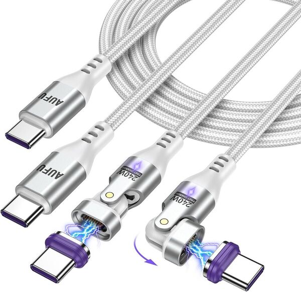 新品 PD240W USB Type-C マグネット式 16ピン 180°回転 超急速充電 ケーブル データ転送 1.8M x 2
