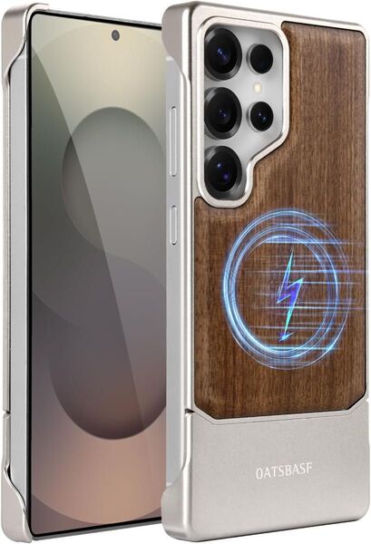 新品 Galaxy S25 Ultra 専用 天然 ウッド & メタル ケース マグネット対応 米軍規格 耐衝撃 傷防止 保護