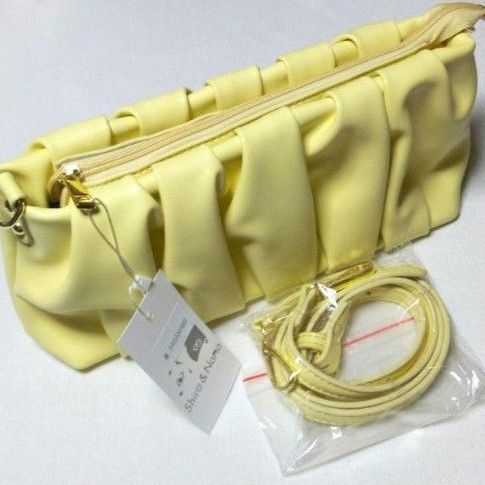 2WAYミニショルダー バッグ クラッチバック イエロー系 デート お出かけ パーティー 柔らか PUレザー 新品