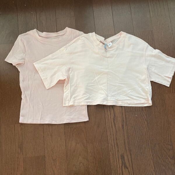 Tシャツ カットソー 半袖 無地 リブ トップス 2枚セット H&M クーポン