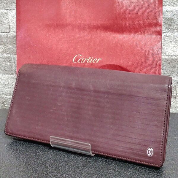 Cartier カルティエ パシャ ロゴ金具 二つ折り長財布 ボルドー