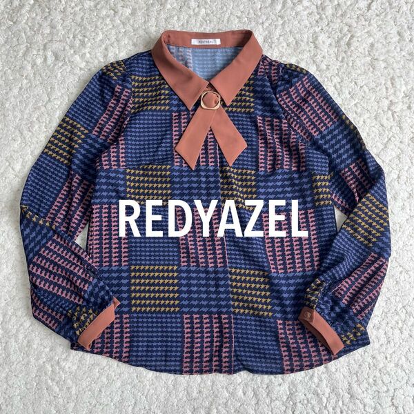 REDYAZEL レディアゼル 千鳥格子柄 長袖ボウタイブラウス