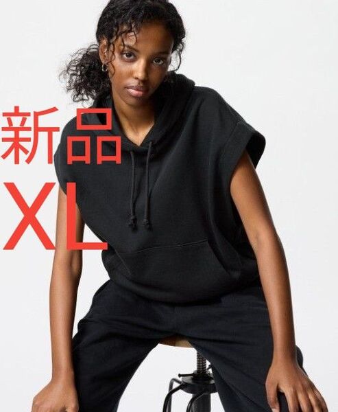 新品未使用 UNIQLO ユニクロ スウェットノースリーブパーカ レディース ノースリーブ トップス スウェット ブラック XL黒