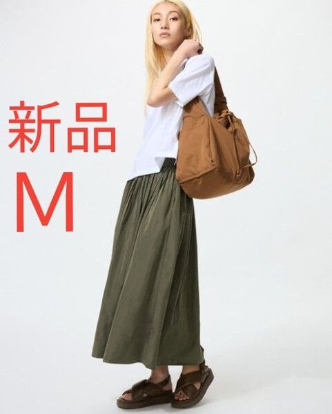 新品未使用 UNIQLO ユニクロ ボリュームギャザースカート レディース ロングスカート オリーブ M