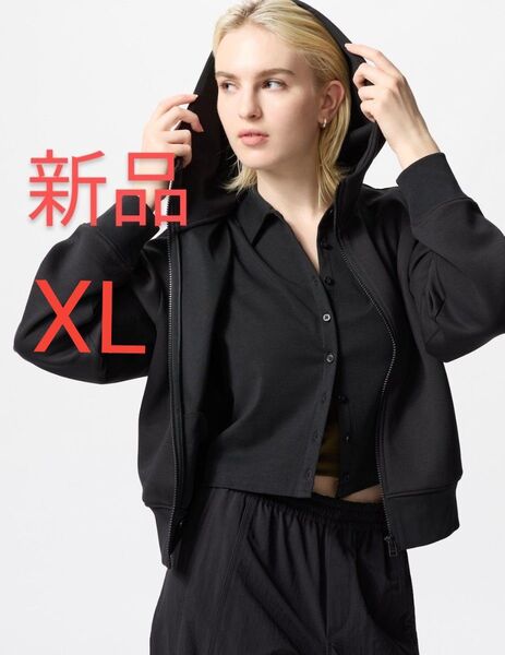 新品未使用 UNIQLO ユニクロ ドライスウェットフルジップパーカ LL レディース カジュアル パーカー ブラック 黒 XL