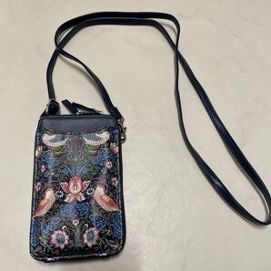 未使用★花と鳥デザイン ネイビー スマホショルダーバッグ