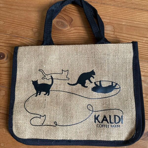 値下げ☆KALDI ミニトートバッグ ベージュ 猫 ネコ