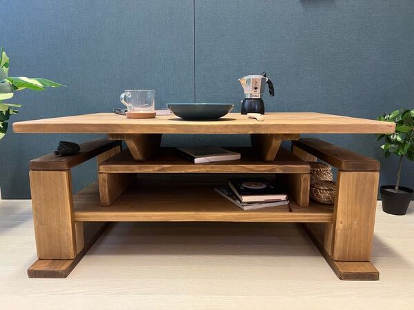 【送料無料】 ローテーブル 木組収納付き 90cm 60cm パイン ダークオーク