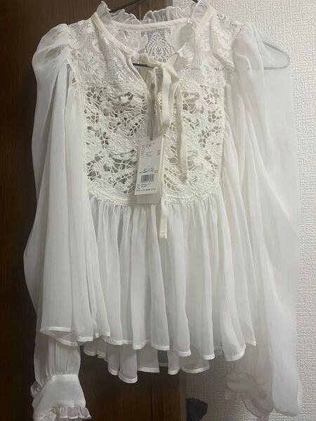 スナイデル 新品タグ付ブラウス レース フリル ホワイト