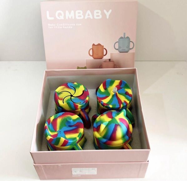 LQMBABY マグカップ コップ シリコン ストローマグ ストローカップ 4点セット出産祝い誕生日プレゼントギフトに。