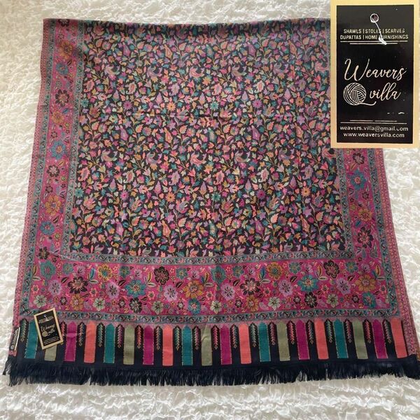 【未使用・タグ付】Weavers Villa 花柄デザイン 大判ストール ショール インド製