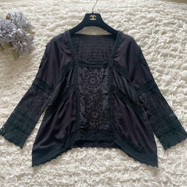 即完売品☆ グレースコンチネンタル 定価25,200円!レースジャージコンビTOP ブラック シルク混