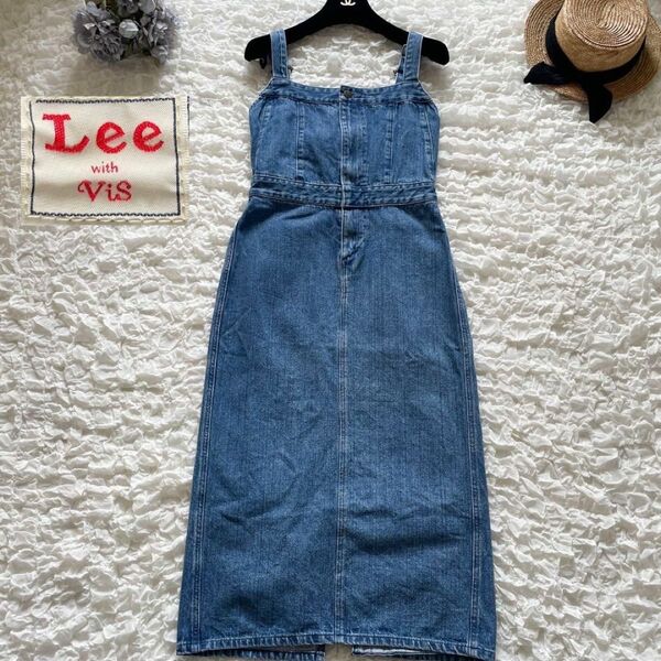 【Lee×ViS】別注マリンサロペットスカート 泉里香コラボ デニムワンピース バックリボン ジャンパースカート