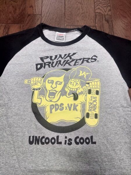 punk drunkers パンクドランカーズ Tシャツ L グレー 黒 リンガーTシャツ ラグラン