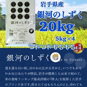 米 白米 精米【岩手県産銀河のしずく20Kg】5kg×4 7年連続特A評価を獲得!白くて艶やかなお米でございます♪