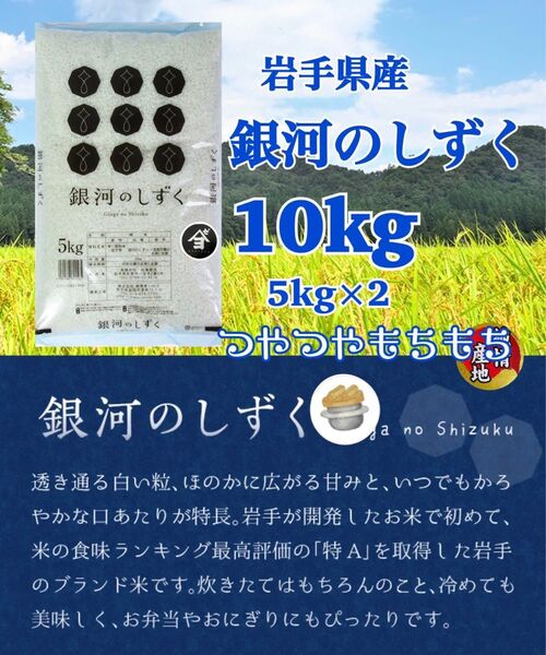 米 白米 精米【岩手県産銀河のしずく10Kg】(5kg×2) 7年連続特A評価を獲得!白くて艶やかなお米でございます♪