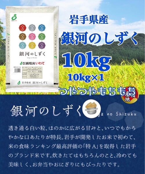 米 白米 精米【岩手県産銀河のしずく10Kg】(10kg×1) 7年連続特A評価を獲得!白くて艶やかなお米でございます♪