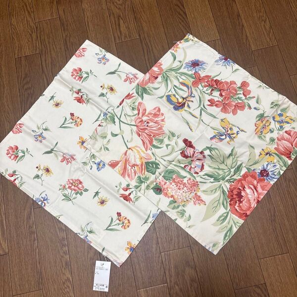 新品未使用 昭和西川 花柄クッションカバー 45×45cm 2枚セット