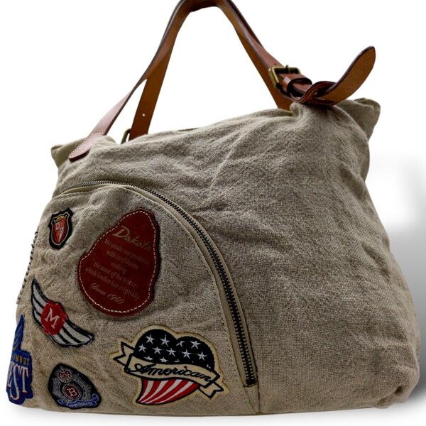 【美品】Dakota トートバッグ 肩掛け ワッペン ダコタ 麻 0942