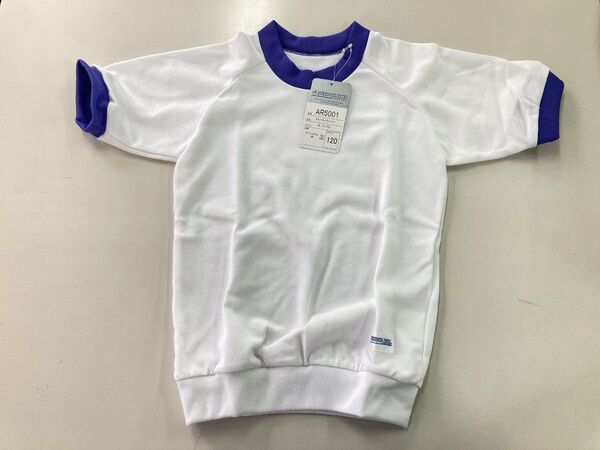 体操服 丸首 半袖シャツ パープル Lサイズ メッシュ素材