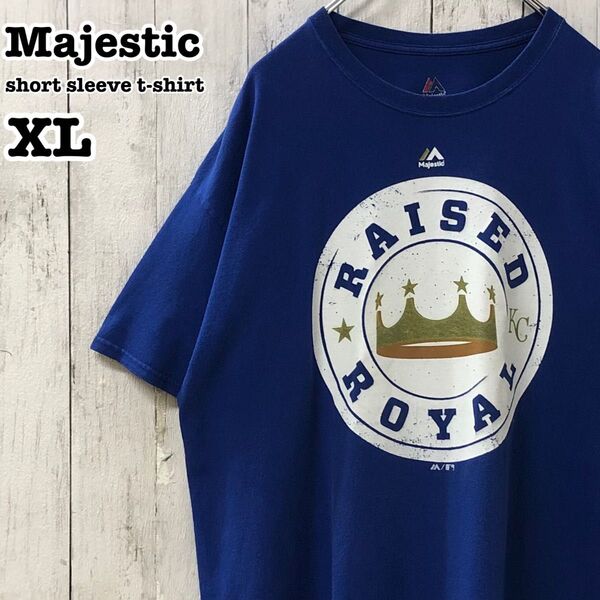 マジェスティック US アメリカ古着 MLB カンザスシティ・ロイヤルズ プリント 半袖Tシャツ XL
