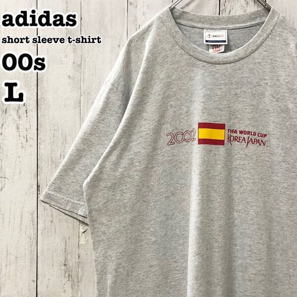 00s アディダス US アメリカ古着 日韓ワールドカップ スペイン メンディエタ 両面プリント 半袖Tシャツ L