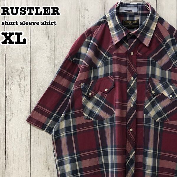 RUSTLER ラスラー US アメリカ古着 チェック 半袖ウエスタンシャツ XL