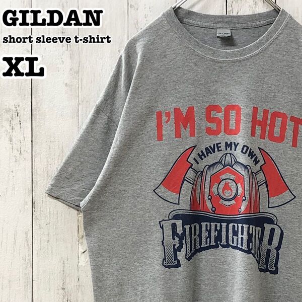 ギルダン US アメリカ古着 消防 プリント 半袖Tシャツ XL