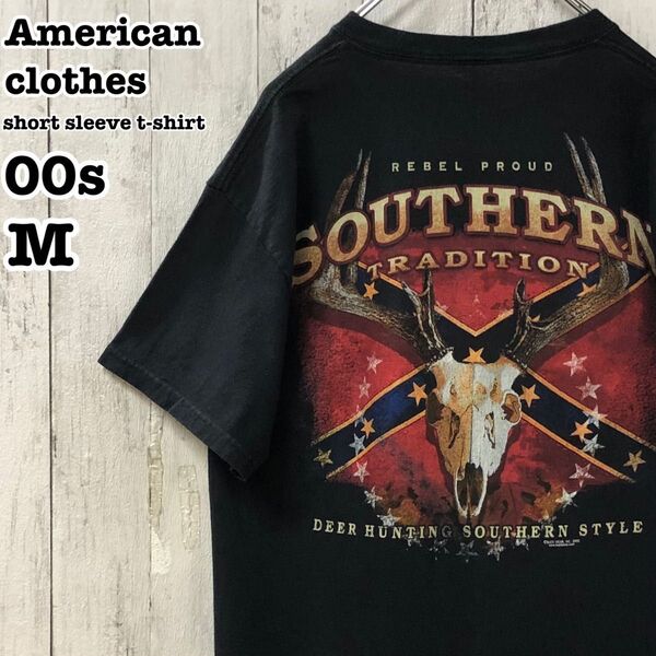 00s US アメリカ古着 ハンティング系 両面プリント 半袖Tシャツ M