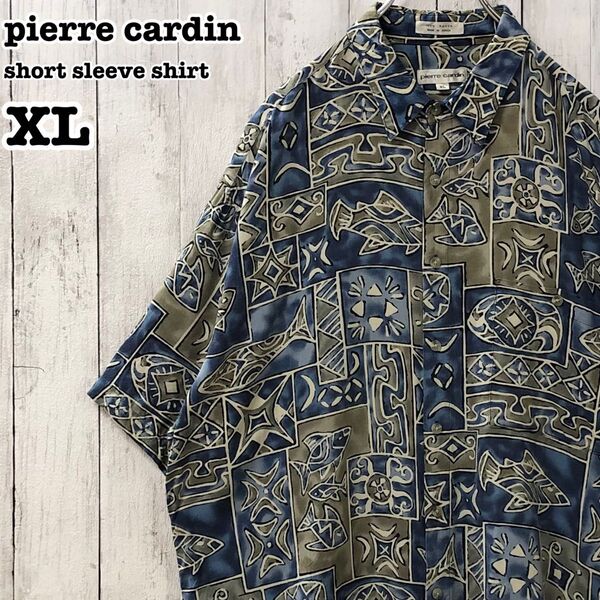ピエールカルダン US アメリカ古着 総柄 サカナ レーヨン 半袖アロハシャツ XL