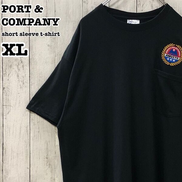 PORT&COMPANY US アメリカ古着 ミリタリー刺繍 半袖 ポケットTシャツ XL