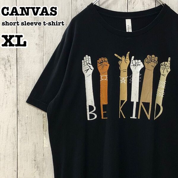 CANVAS US アメリカ古着 ハンドサイン プリント 半袖Tシャツ XL