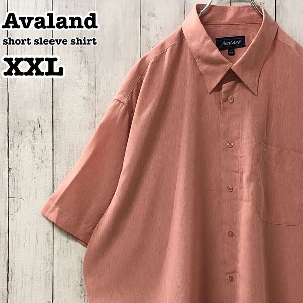 Avaland US アメリカ古着 無地 刺繍ロゴ 半袖 ポリエステルシャツ XXL