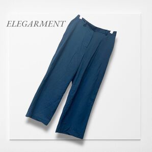 a749. ELEGARMENT ◆ ワイドパンツ (L) 紺 レーヨン 薄手 丈短め