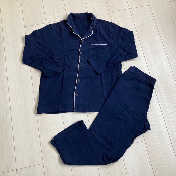 GU ネイビー パジャマ 長袖 メンズ M 綿 フランネル