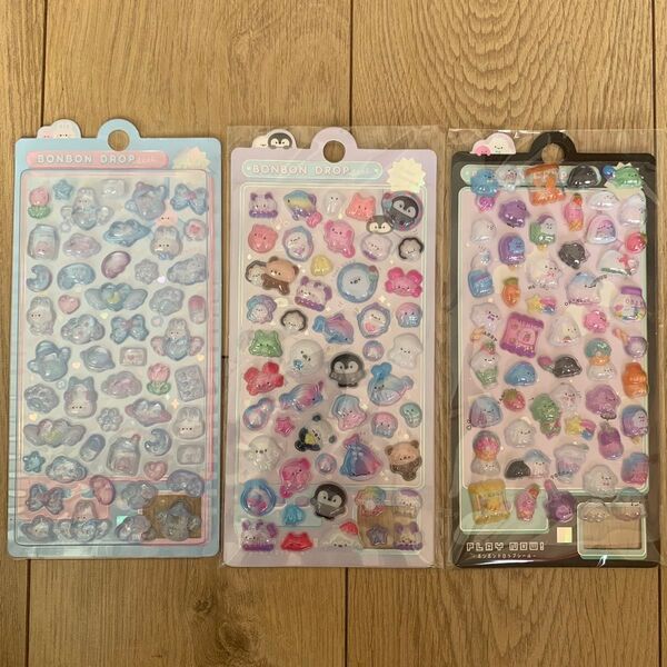 新品未使用 3点セット ボンボンドロップシール ぷっくり シール おばけ 動物 ペンギン 海