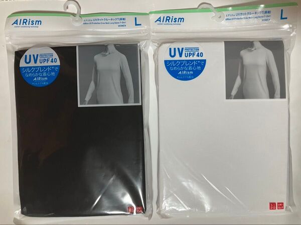 新品!ユニクロ エアリズム UVカット クルーネックT 長袖 L 黒白 2枚セット