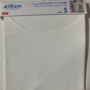 新品!ユニクロ エアリズム UVカットUネックT(八分袖) Sサイズ