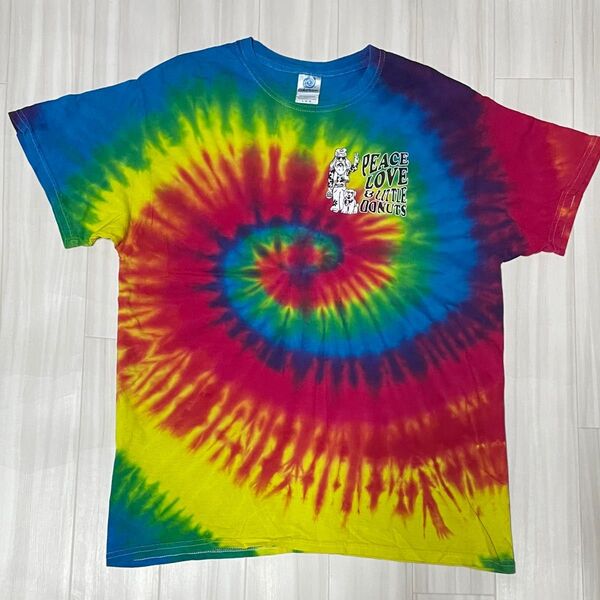 アメリカ直輸入タイダイ柄両面プリントTシャツUSサイズL身幅約54、着丈約72、ユーズド品洗濯済みです。プリント部分綺麗です。