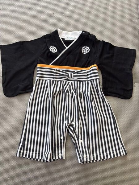袴 ロンパース 黒ストライプ ベビーキッズ70サイズ