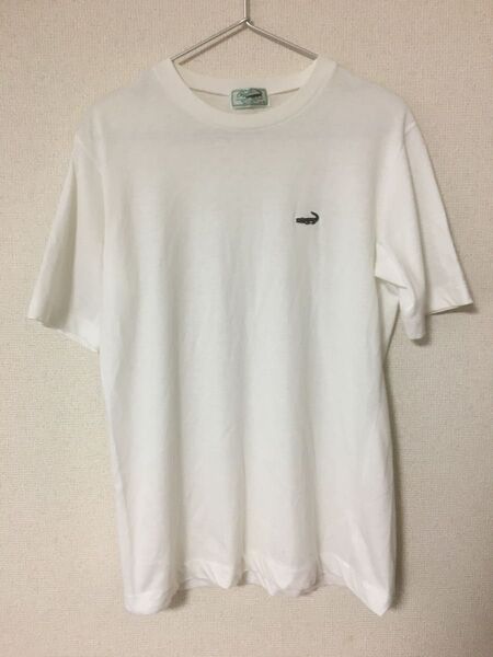 クロコダイル ワンポイントロゴ刺繍Tシャツ M 白 無地 半袖 メンズ