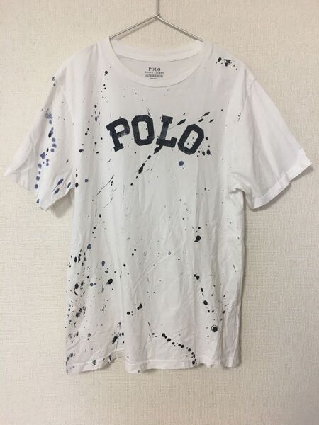 POLO RALPH LAUREN ペンキ風 スプラッター Tシャツ XL 白 ホワイト ヴィンテージ風