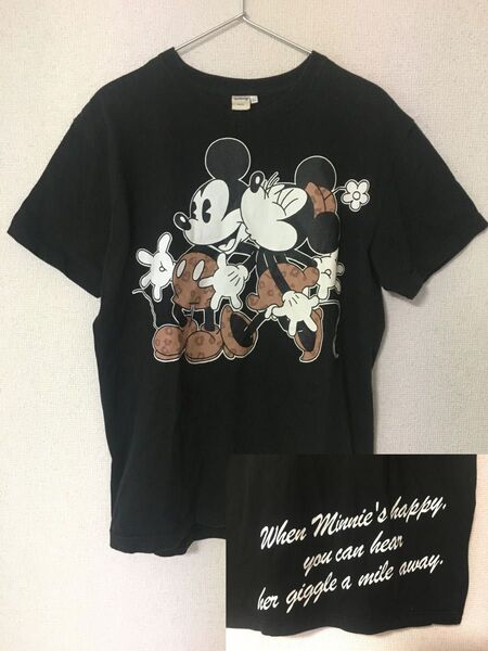 “When Minnie’s happy…” ミッキー ミニー Tシャツ L 黒 ディズニー 両面プリント